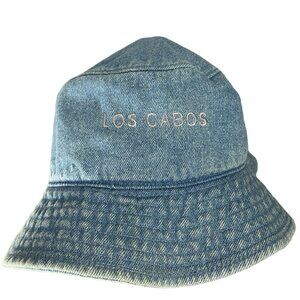 Vintage Denim Bucket Hat Big Accessories Los Cabos Blue Cotton One Size
